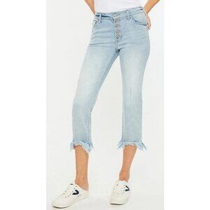 KanCan High Rise Button Fly Straight Crop Jeans 30 Frayed Hem NWT
